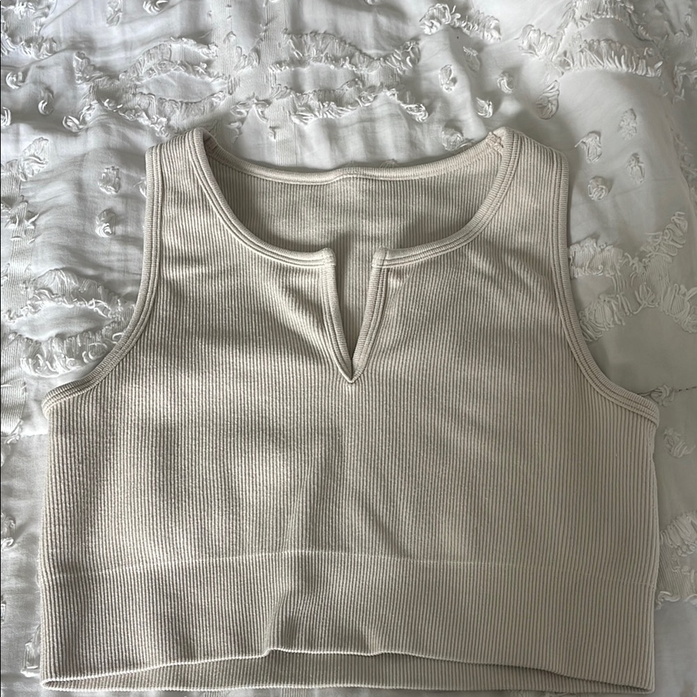 Beige Ribbed Women's Tank Top